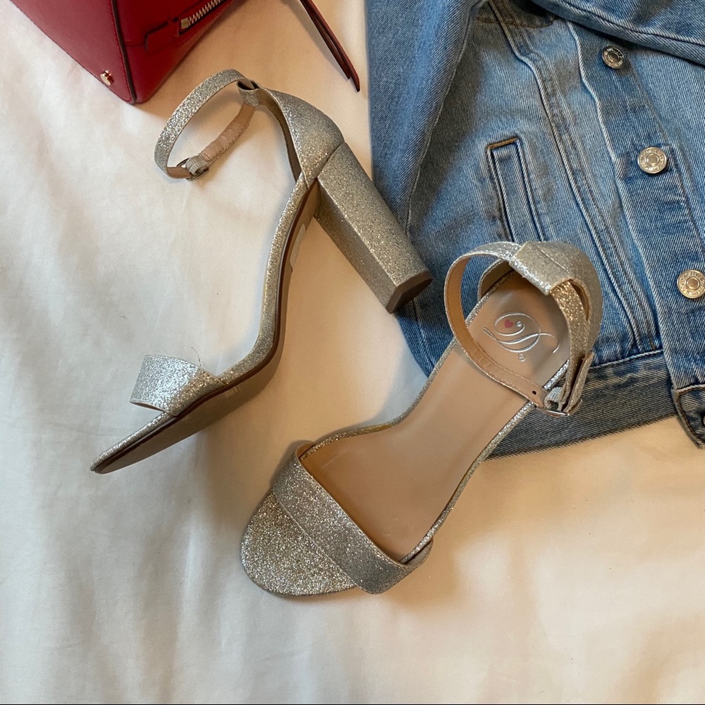 Silver glitter block heel sandals